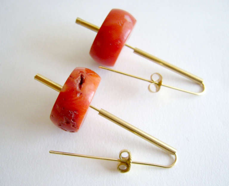 Modernist Betty Cooke Chinese Coral Gold Earrings