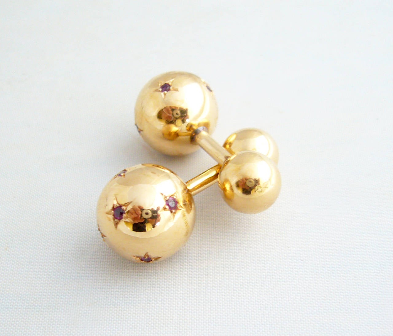 1950s Ruser Ruby Gold Celestial Barbell Cufflinks In Good Condition In Palm Springs, CA