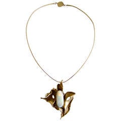 Vintage Esther Lewittes Opal Gold Modernist Pendant Necklace