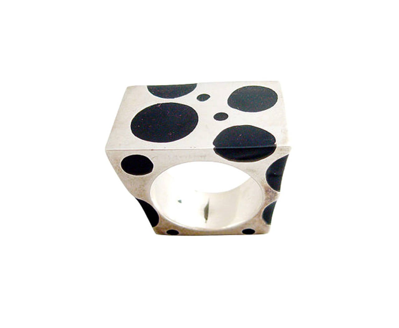 Sterling Silver Enamel Mexican Modernist Polka Dot Ring In Good Condition In Palm Springs, CA