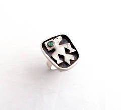 Ed Wiener Sterling Silver Chalcedony Abstract Modernist Ring