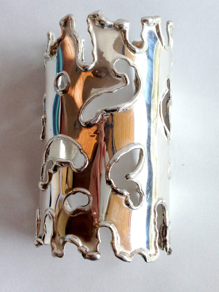 Modernist Sterling Silver Brutalist Cuff Bracelet