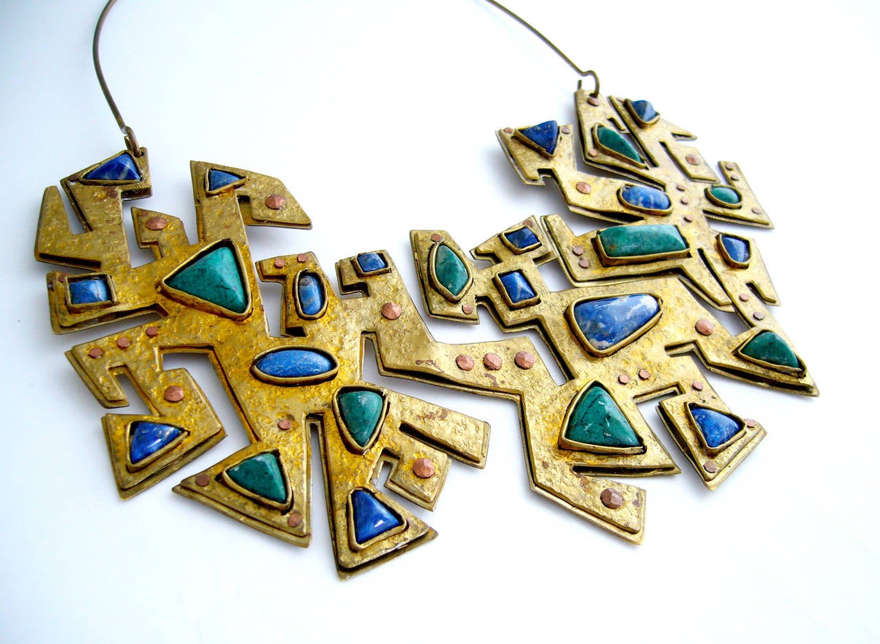 Artisan Juan Reyes Lapis Malachite Copper Brass Necklace