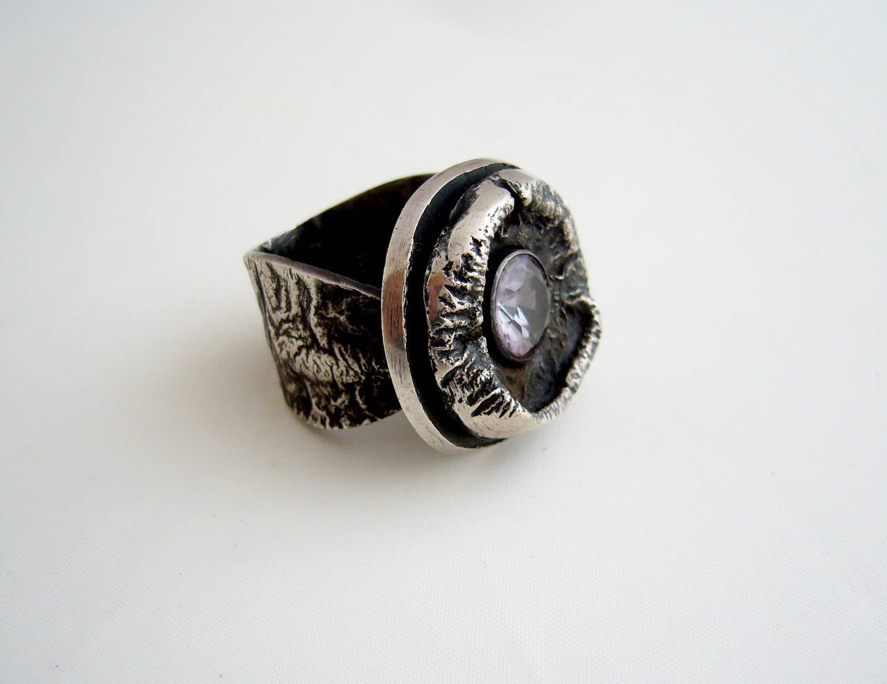 Round Cut James Parker Amethyst Sterling Silver Brutalist Ring