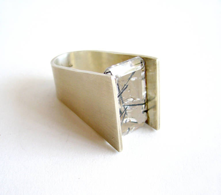 Modernist Heidi Abrahamson Rutilated Quartz Architectural Modern Sterling Silver Ring For Sale
