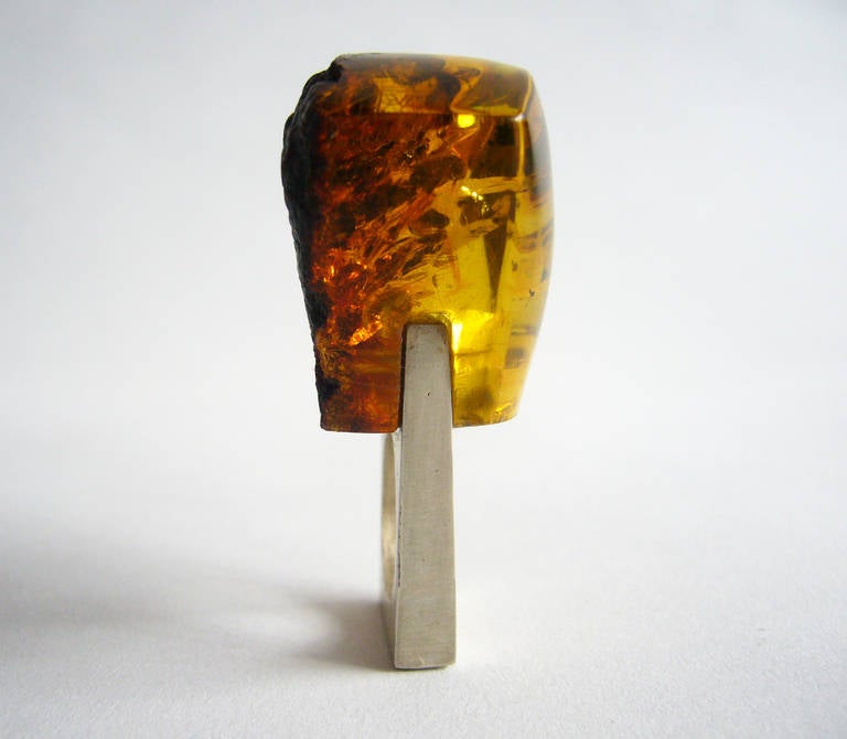 Heidi Abrahamson Natural Amber Sterling Silver Ring In New Condition In Palm Springs, CA