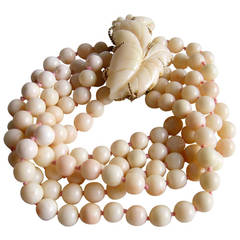 Angel Skin Coral Gold Beaded Bracelet with Brooch Clasp