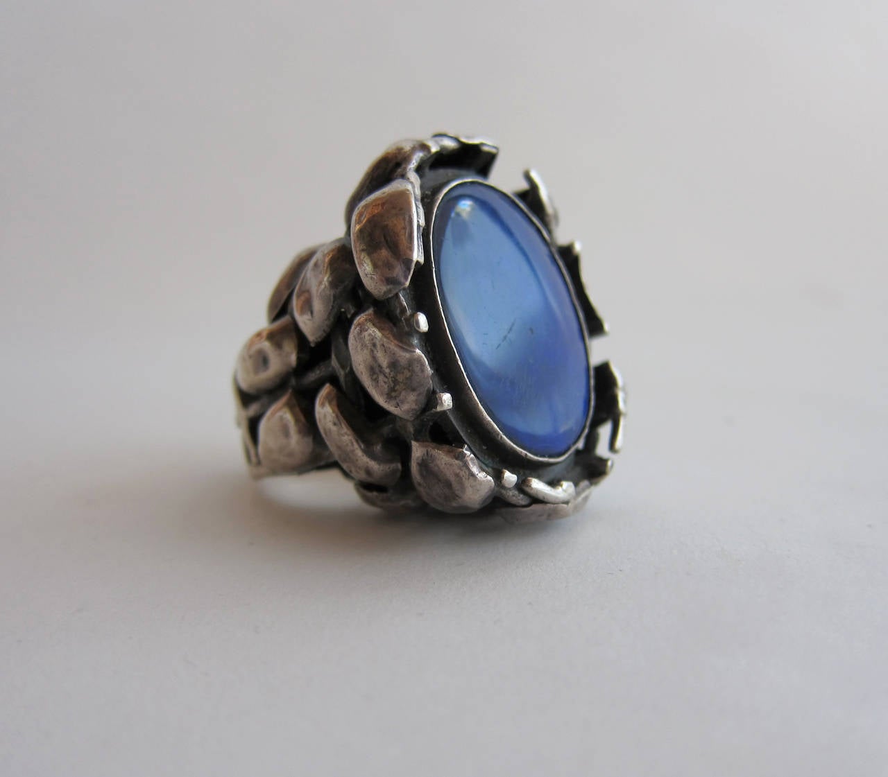 A sterling silver and lapis lazuli large scale ring created by Rachel Gera of Israel.  This ring is enormous in scale and stands about 1 1/8