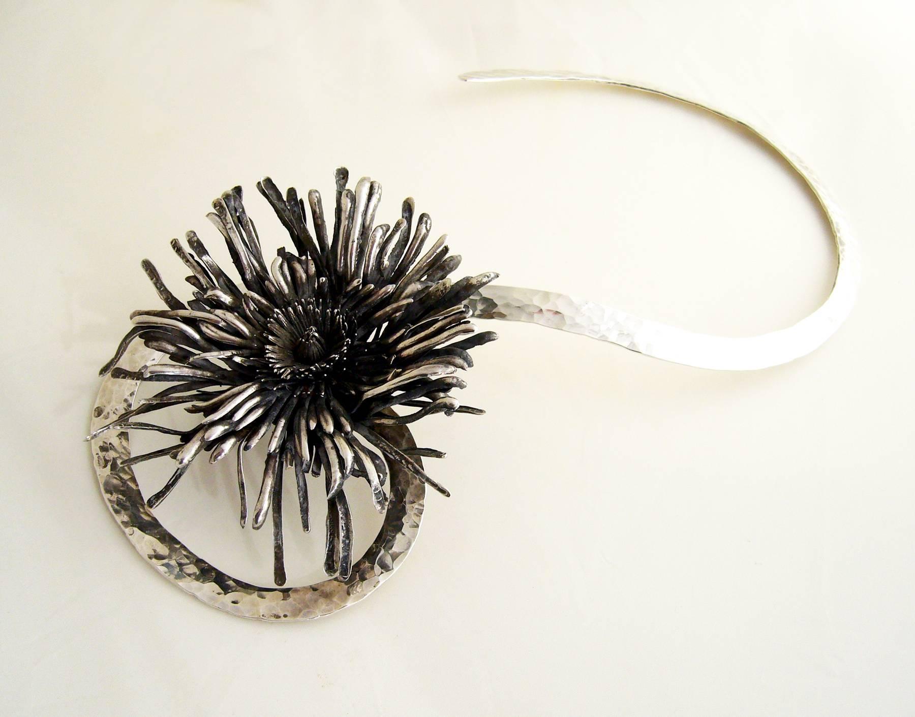 Artisan Aaron Rubinstein Sterling Silver Chrysanthemum Necklace