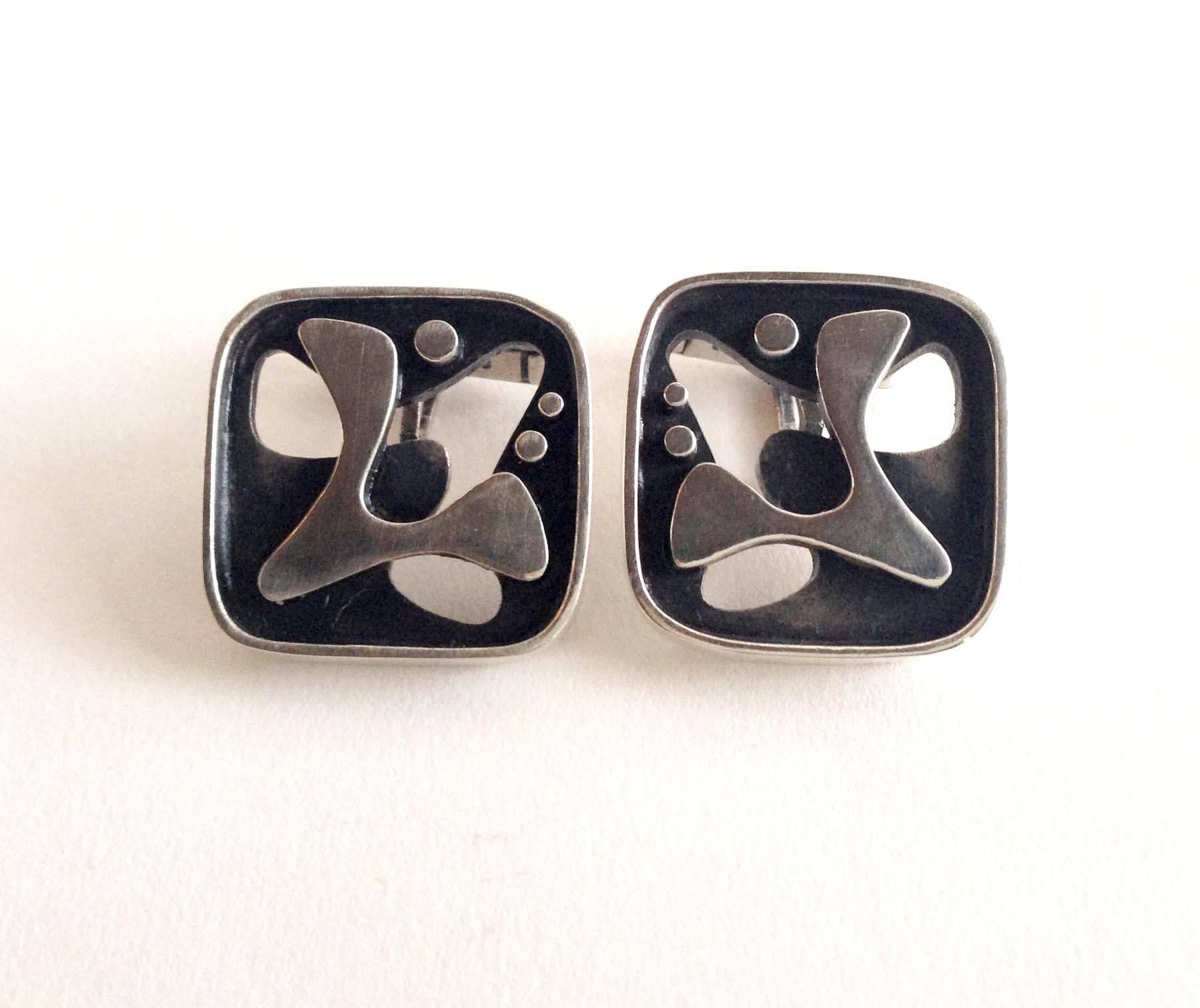 Rare Everett MacDonald Abstract Sterling Silver Cufflinks In Excellent Condition In Palm Springs, CA