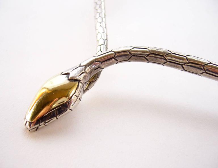 José Maria Puig Doria Sterling Silver Snake Necklace In Excellent Condition For Sale In Los Angeles, CA