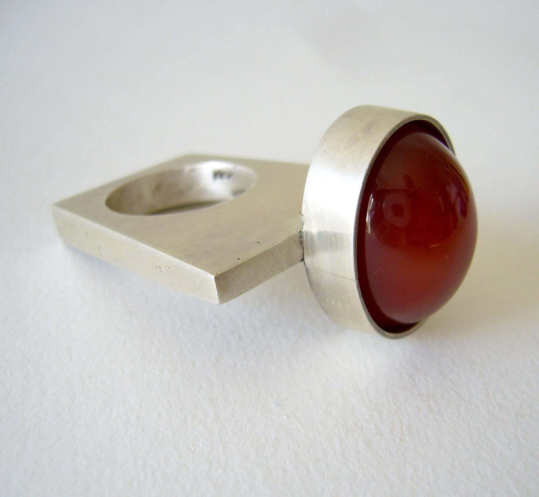 Cabochon Heidi Abrahamson Sterling Silver Modernist Carnelian Ring For Sale