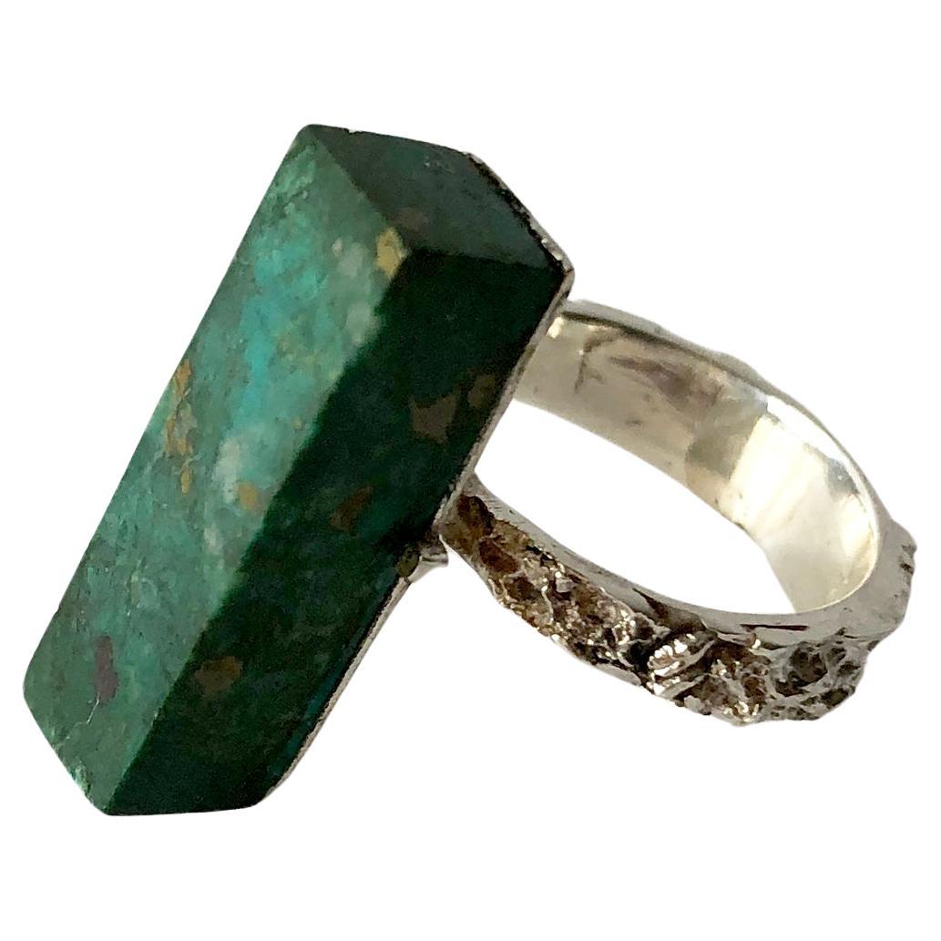 Graziella Laffi Sterling Silver Malachite Peruvian Modernist Handmade Ring For Sale