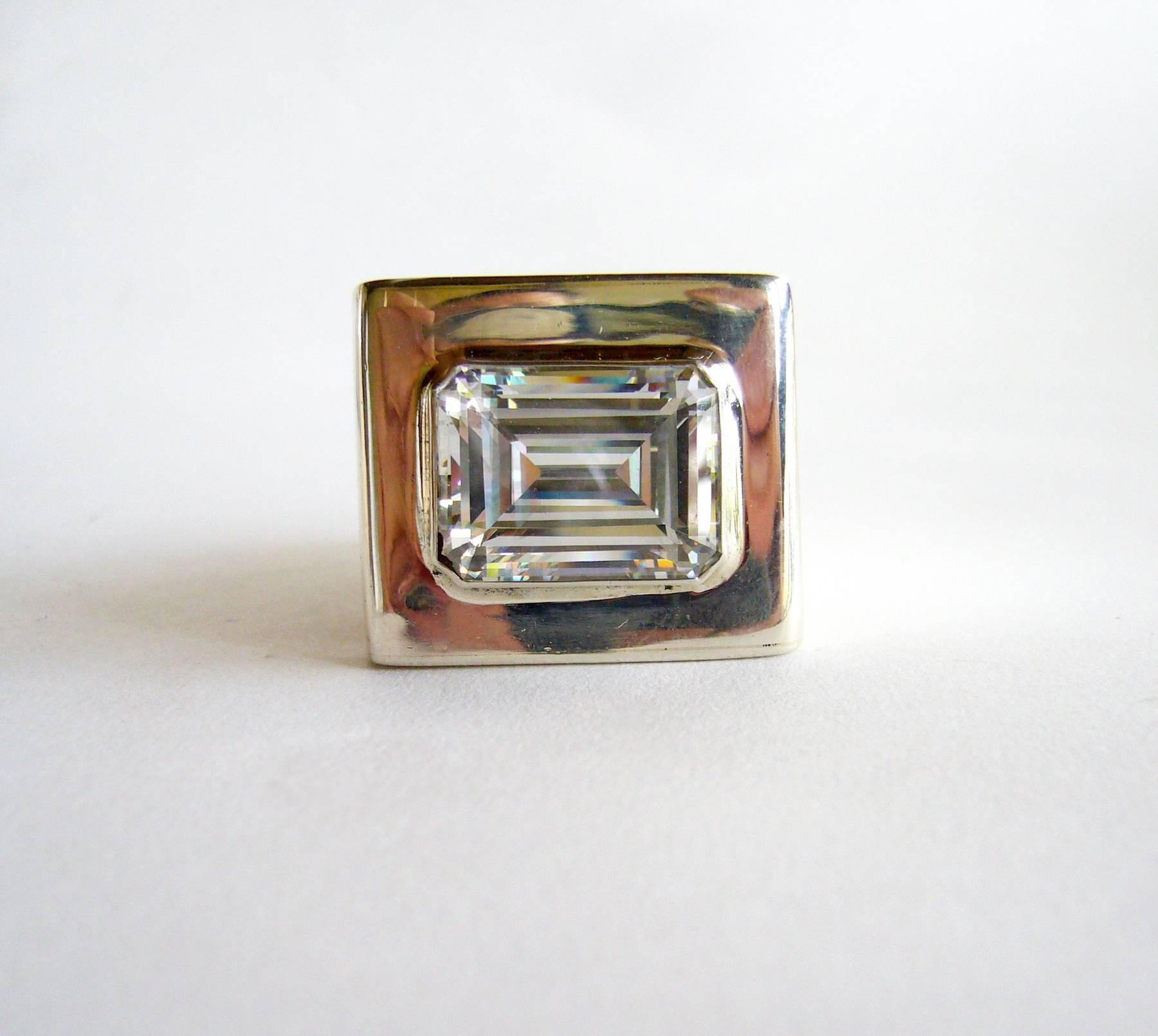 Kalibré Crystal Sterling Silver Cubed Ring In Excellent Condition In Palm Springs, CA