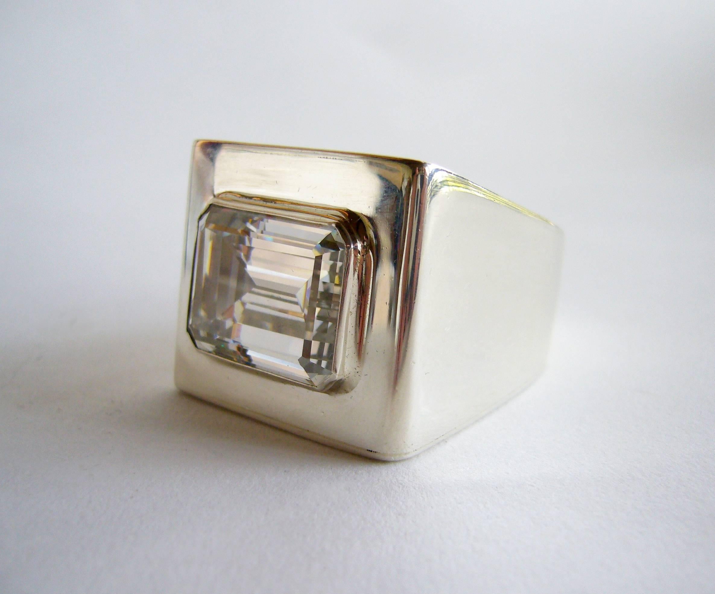 Modernist Kalibré Crystal Sterling Silver Cubed Ring
