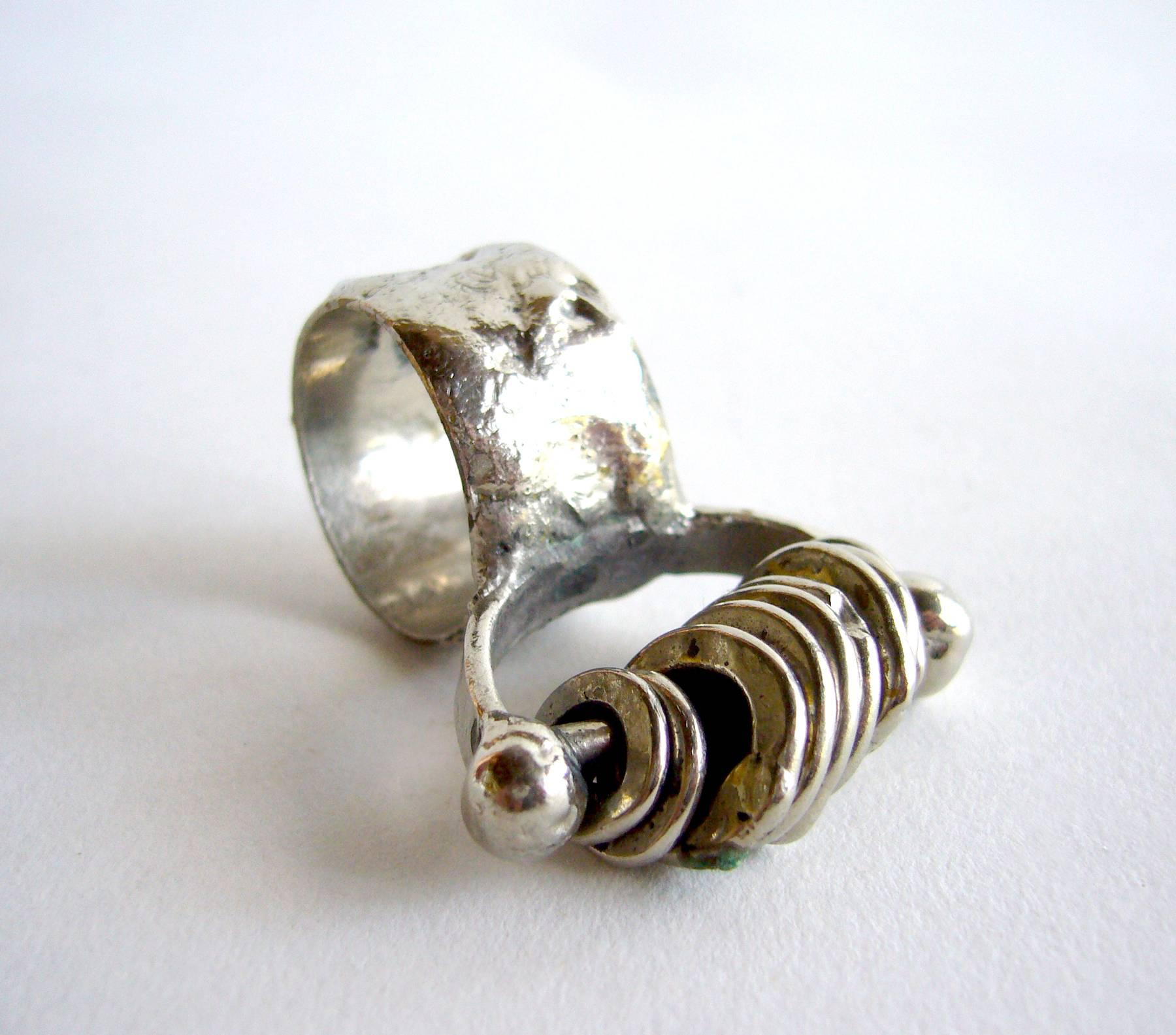 Silver plate ring created by Pal Kepenyes of Acapulco, Mexico.  Ring is a finger size 7 and is signed Pal Kepenyes, Mexico.  In very good vintage condition.