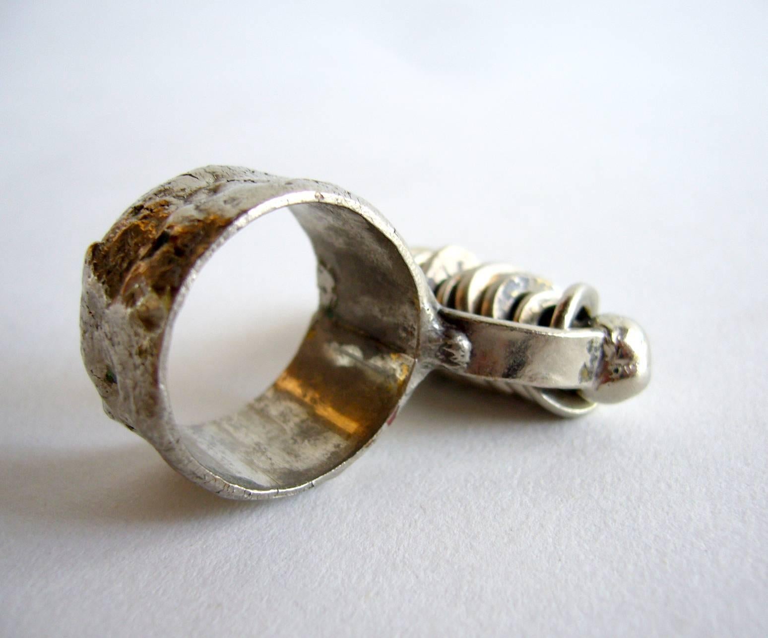 Pal Kepenyes Silver Plate Kinetic Ring In Excellent Condition In Palm Springs, CA