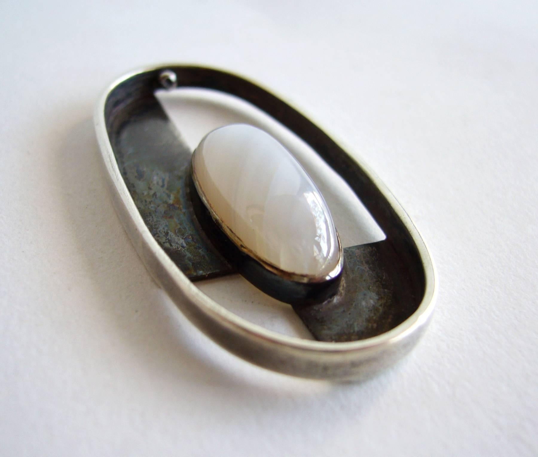 Jack Nutting Agate Sterling Silver Modernist Pendant In Excellent Condition In Palm Springs, CA