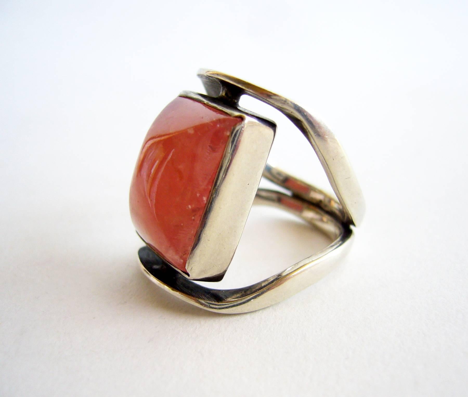 Jack Nutting Rhodochrosite Sterling Silver Modernist Ring In Excellent Condition In Palm Springs, CA