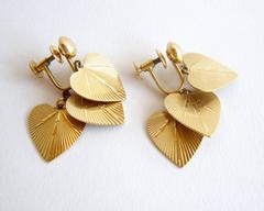 1950's Tiffany & Co. Gold Kinetic Triple Heart Earrings
