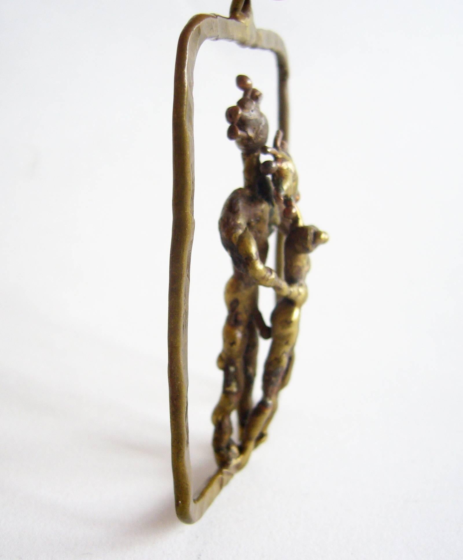 Man and woman erotic pendant necklace designed by sculptor and jeweler Pal Kepenyes of Acapulco, Mexico.  Pendant measures 3.25