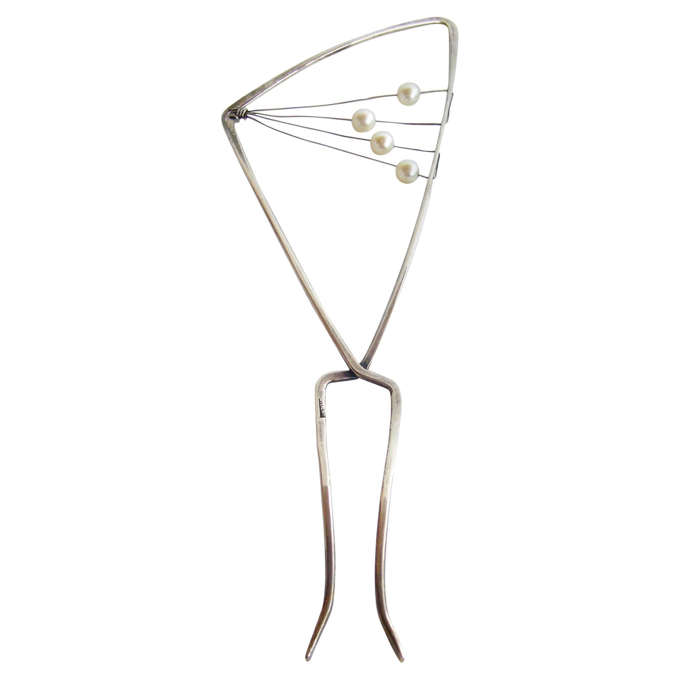 Jack Nutting California Modernistischer Schmetterling Silber und Perlen Haarschmuck Kamm
