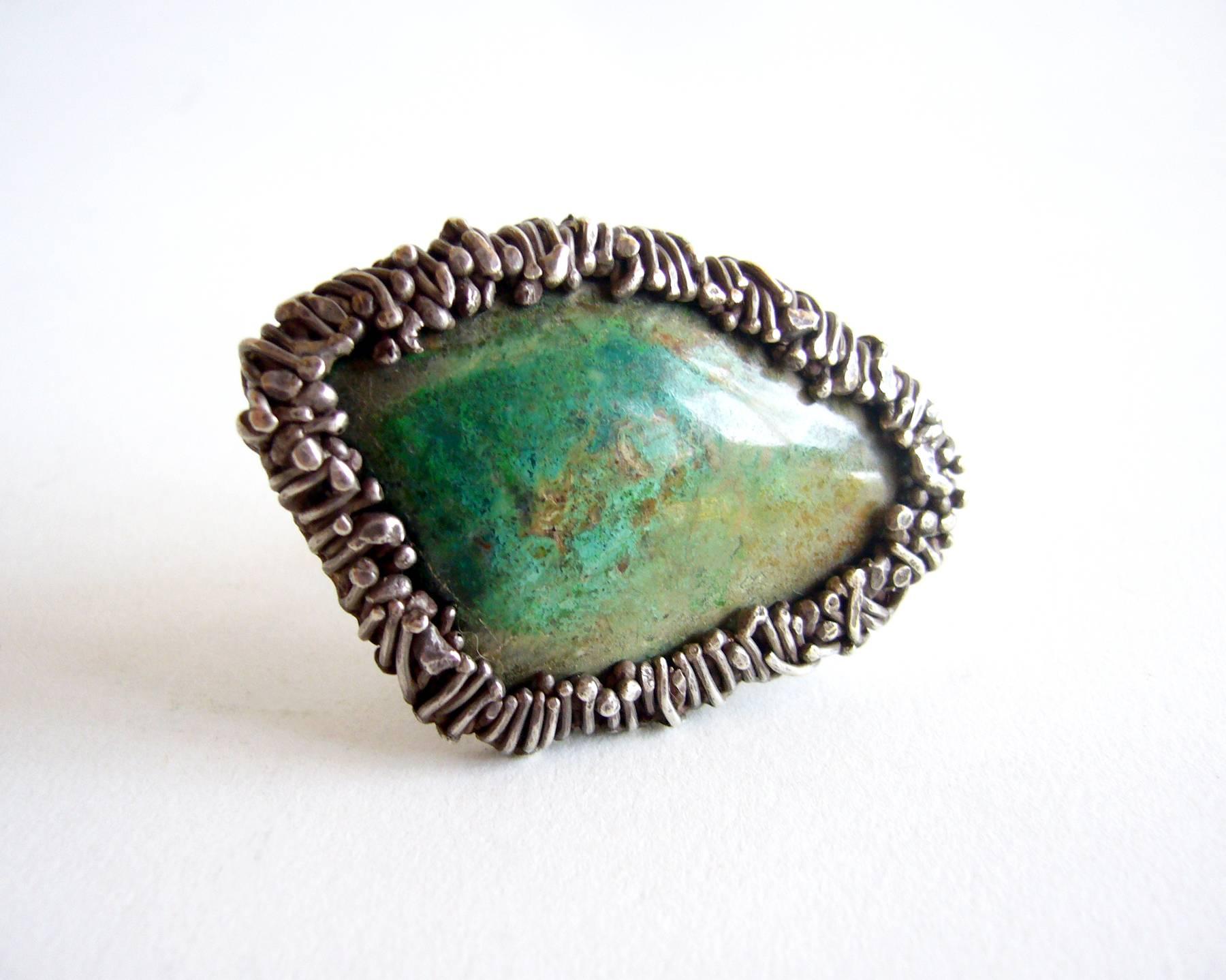 Pal Kepenyes Mexican Modernist Turquoise Silver Modernist Ring In Excellent Condition In Palm Springs, CA