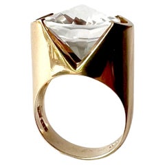 Hans Hansen Danish Modernist 14k Gold Faceted Crystal Ring