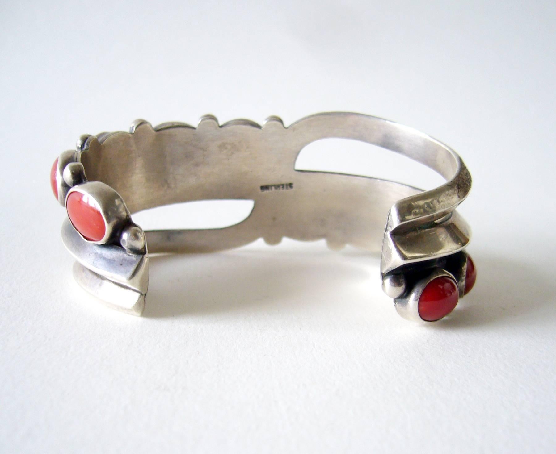 red coral sterling silver bracelet