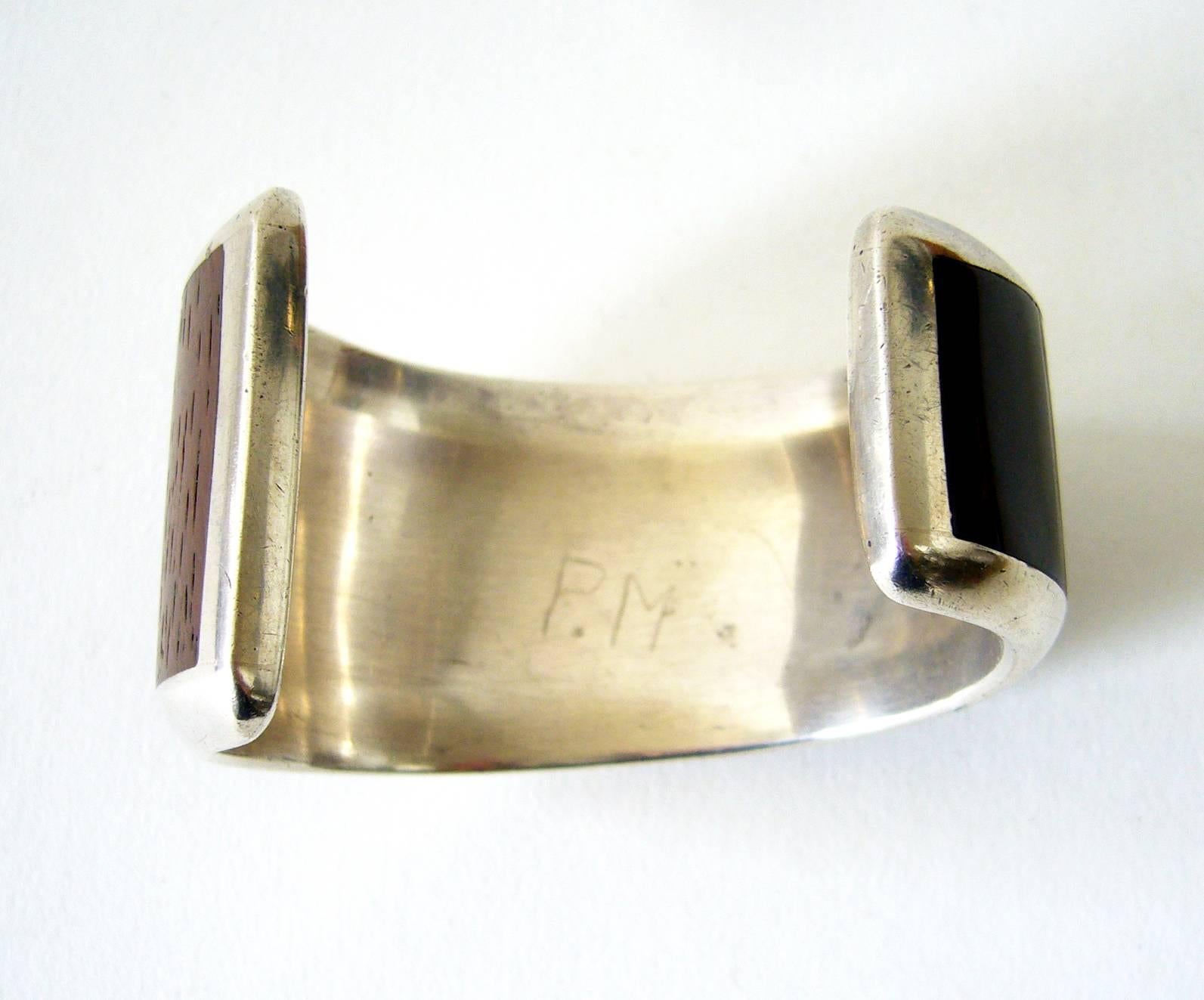 Wood Shell Sterling Silver Native American Cuff Bracelet 1