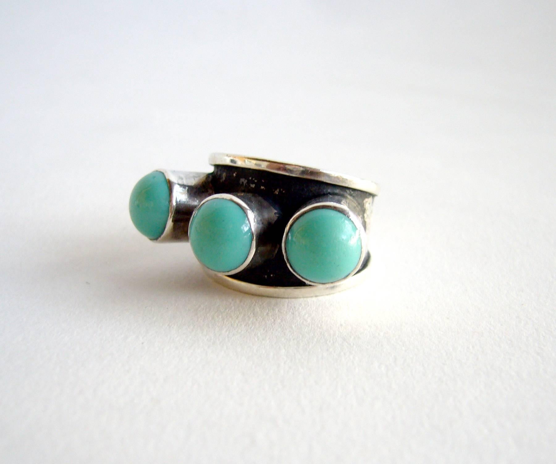 Moderniste Bague équatorienne Oswaldo Guayasamin en argent sterling et turquoise
