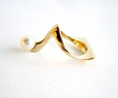 1950s Pearl Gold Abstract American Modernist Ring