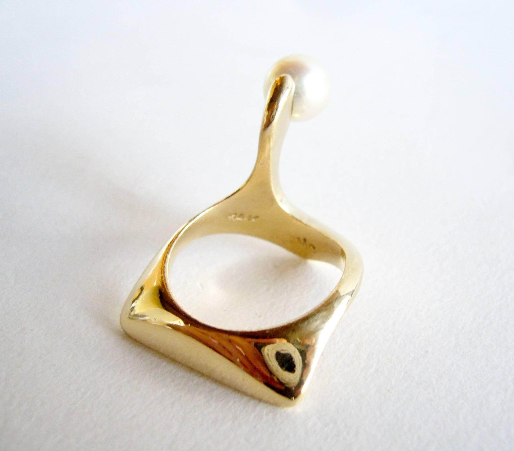 Artisan 1950s Pearl Gold Abstract American Modernist Ring