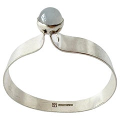 Kaunis Koru Finnish Modernist Sterling Silver Blue Moonstone Cuff Bracelet