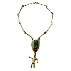Pal Kepenyes Mexican Brutalist Bronze Green Chrysocolla Kinetic Woman Necklace