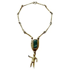 Pal Kepenyes Studio mexicain brutaliste, collier femme Chrysocolla vert bronze