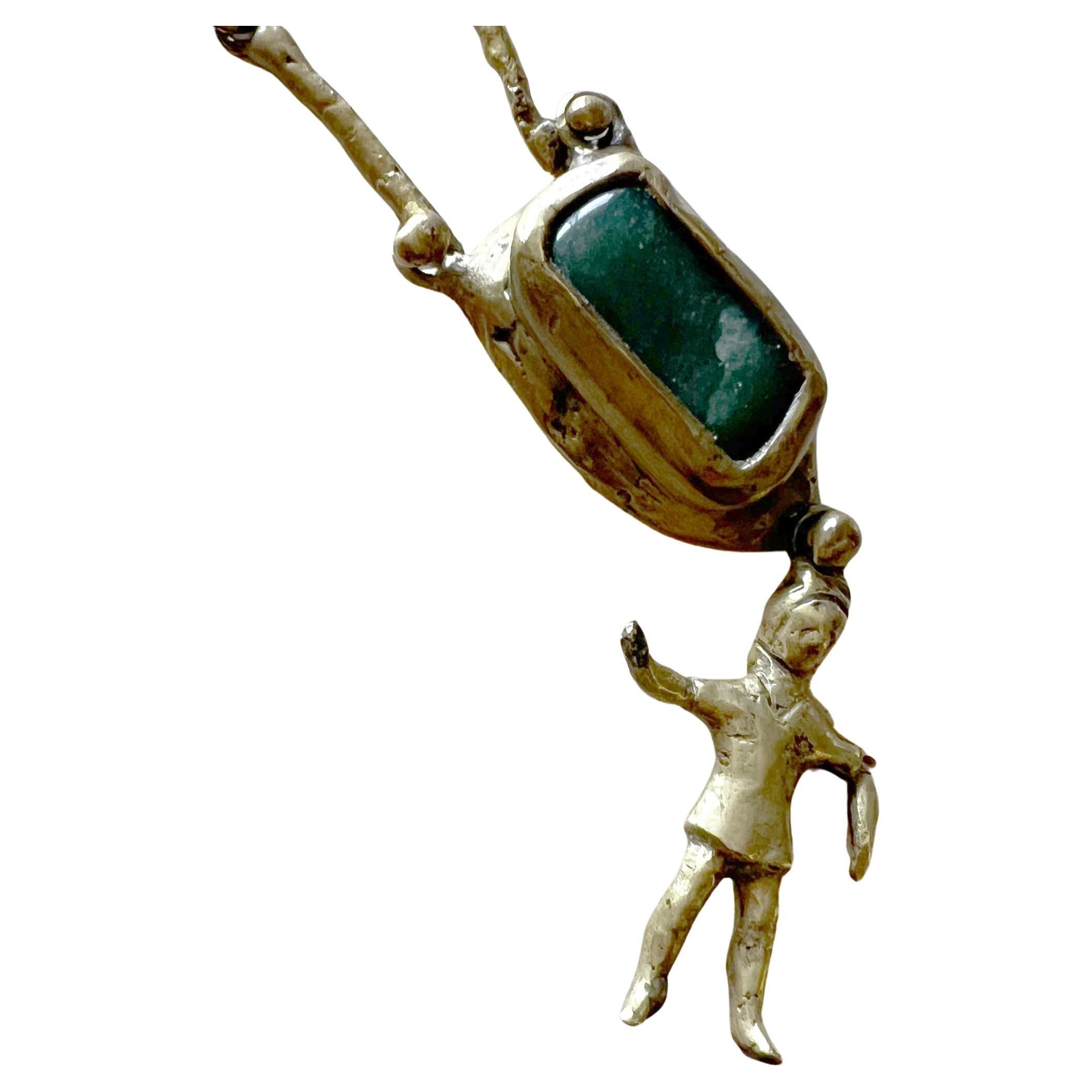Modernist Pal Kepenyes Mexican Brutalist Bronze Green Chrysocolla Kinetic Woman Necklace