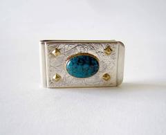 Turquoise Sterling Silver Gold Spider Web Money Clip
