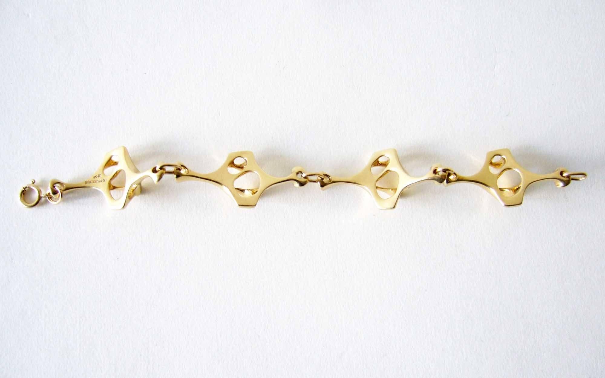 Modernist Everett Macdonald Gold Abstract Skeletal Spine Link Bracelet