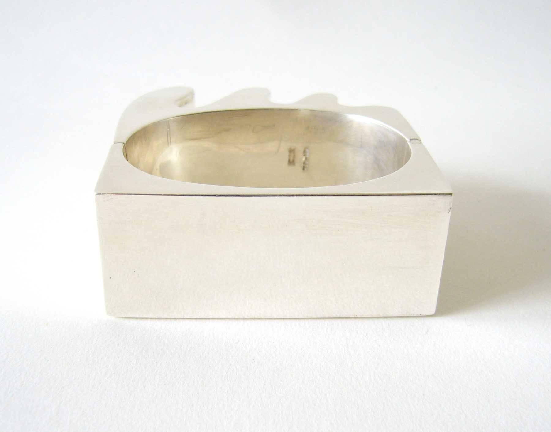 Sterling Silver Mexican Modernist Hinged Cuff Bracelet 2