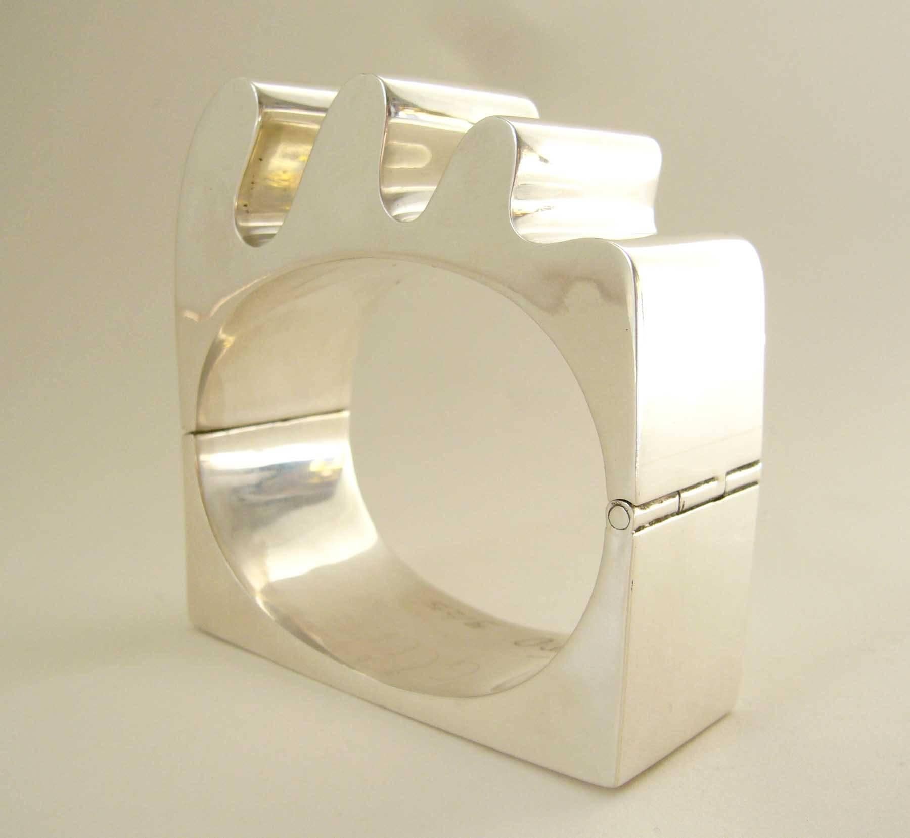 Post modernist sterling silver hinged bracelet, Mexico, circa 1980's.  Bracelet is hollow and has an overall measurement of 3