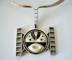 M Sutton Sterling Silver Argillite Pacific Northwest Modernist Mask Necklace