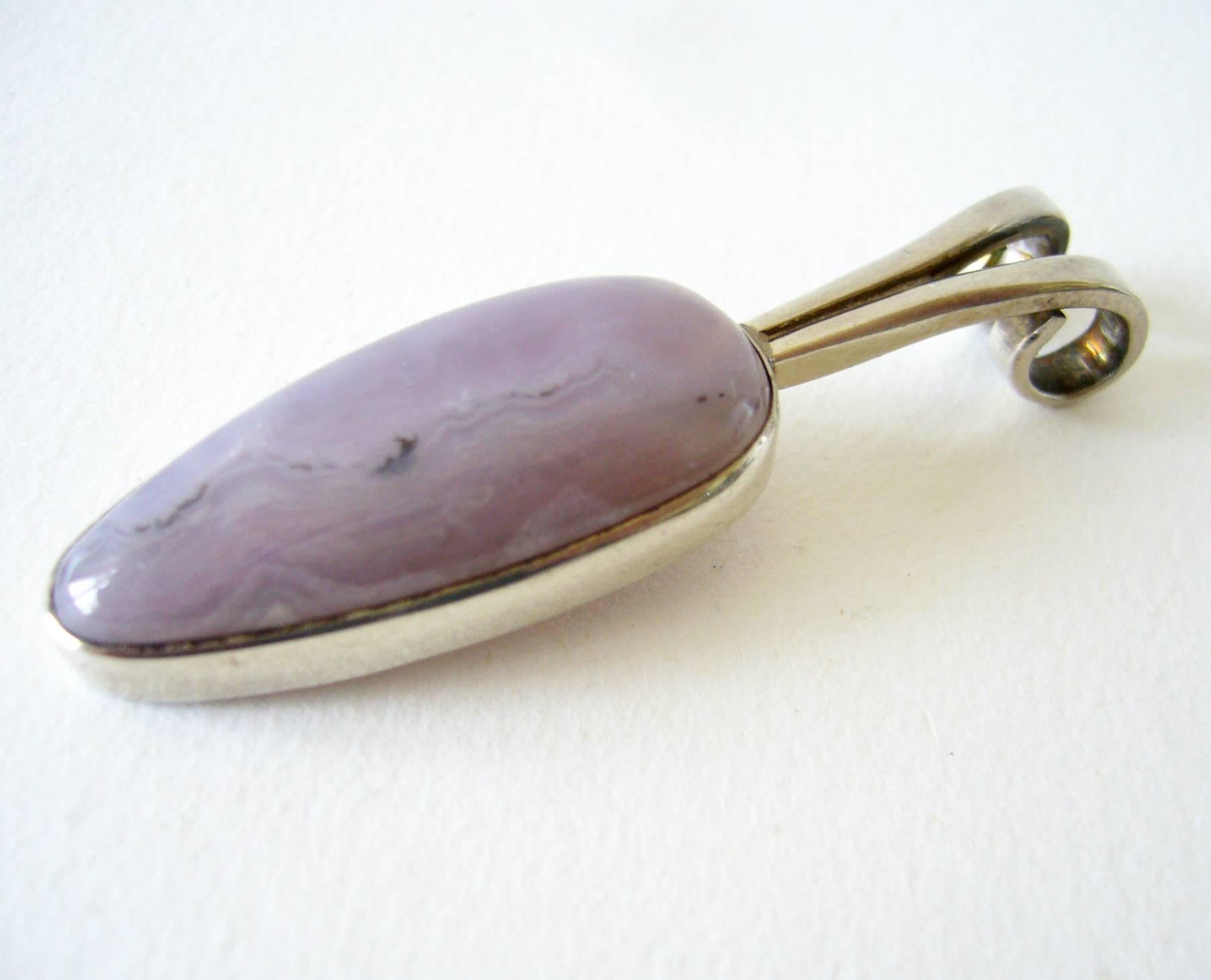 Jack Nutting Lavender Agate Sterling Silver Modernist Pendant In Excellent Condition In Palm Springs, CA