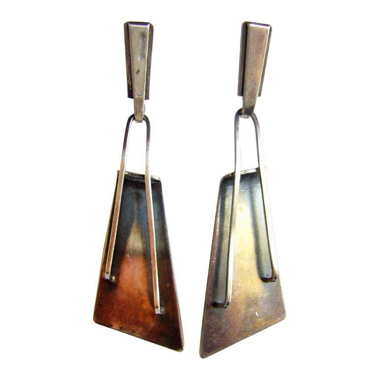Paul Lobel Studio Sterling Silver American Abstract Modernist Earrings In Good Condition In Palm Springs, CA