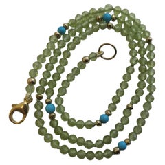 Handstrung 3mm Peridot, Turquoise and Pyrite Necklace 17 inches