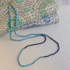 Handstrung 2mm Lapis Lazuli, Turquoise and Pyrite Necklace 21 inches