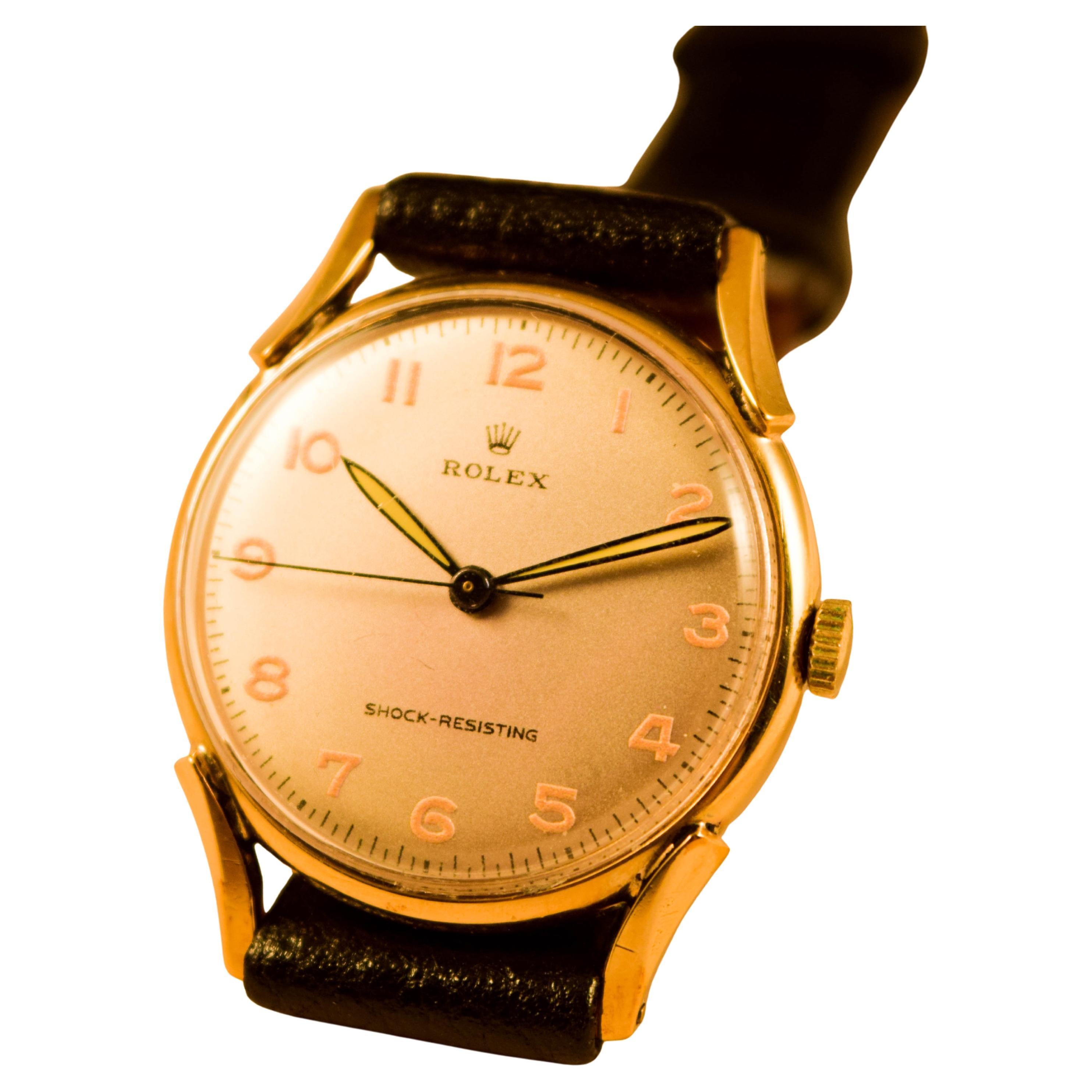 Rolex Rare and Attractive 1940's solid gold cased  watch stylish unusual lugs For Sale 3