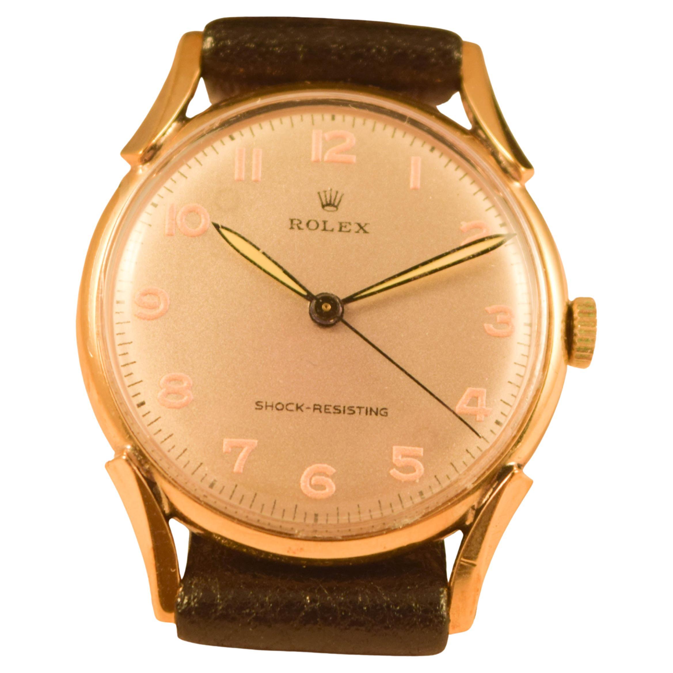 Rolex Rare and Attractive 1940's solid gold cased  watch stylish unusual lugs For Sale 2