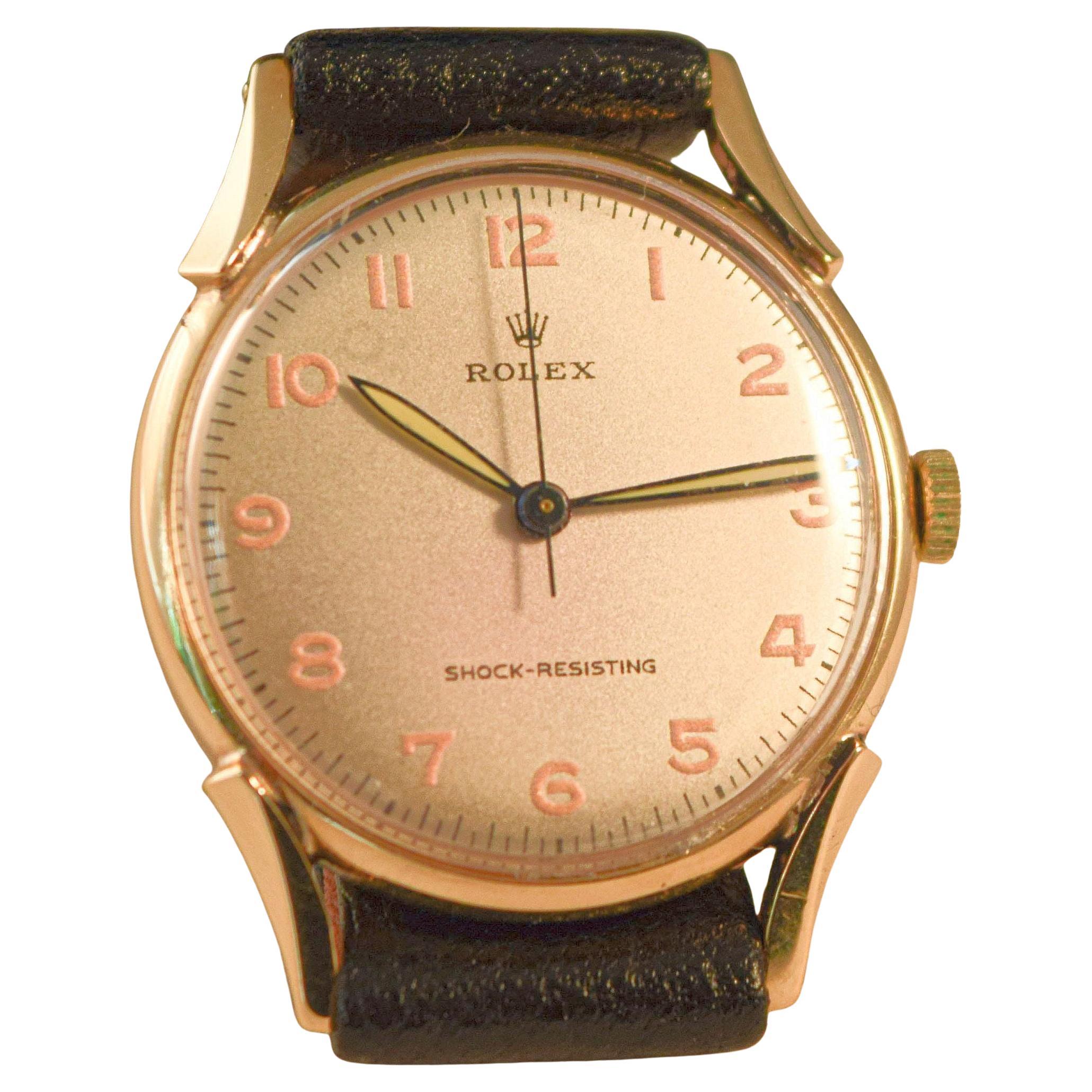 Women's or Men's Rolex Rare and Attractive 1940's solid gold cased  watch stylish unusual lugs For Sale