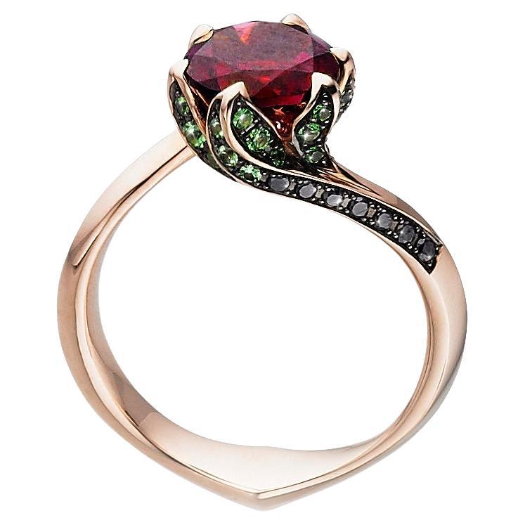 For Sale:  Tomasz Donocik 18 Karat Rose Gold Rubellite Lily Pad Engagement Ring